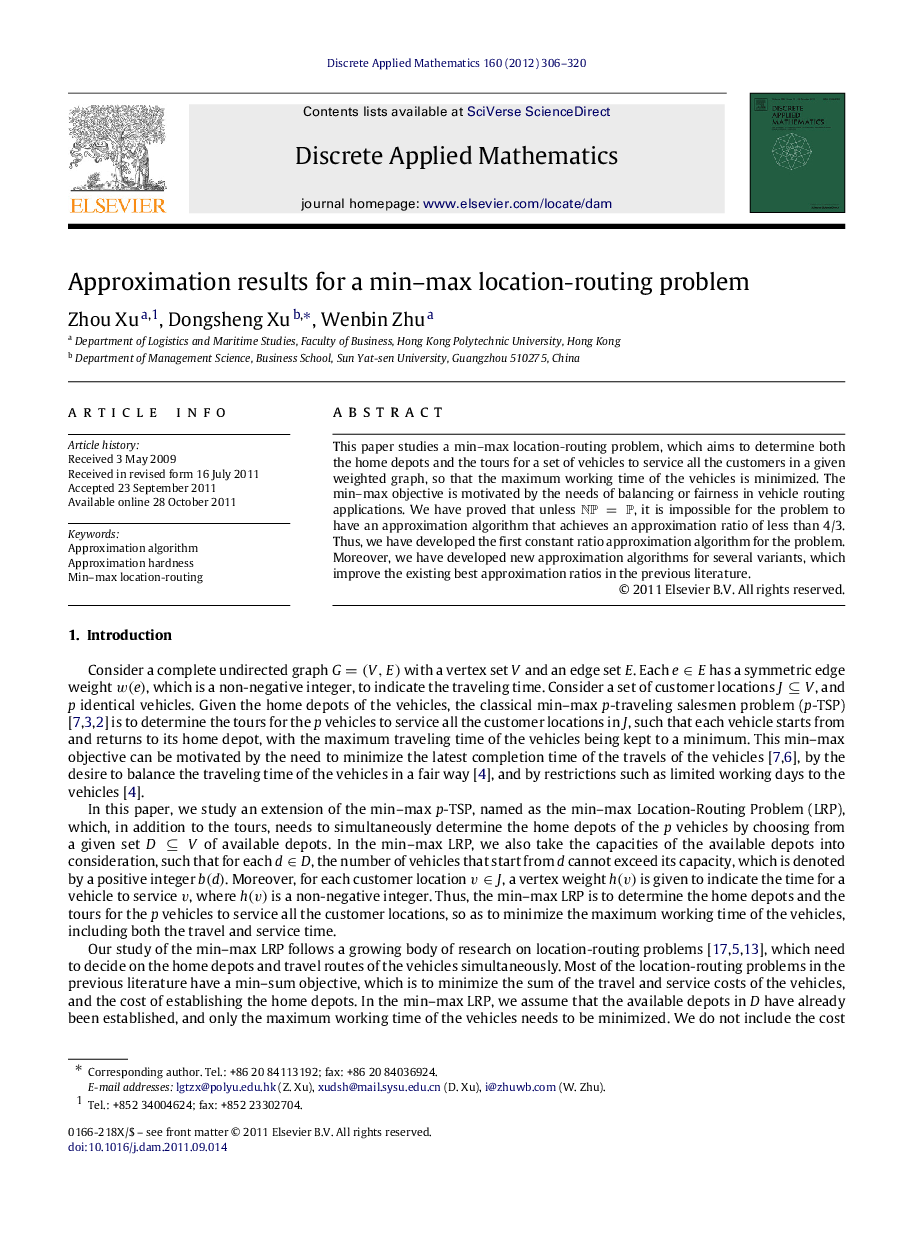 Approximation results for a min–max location-routing problem