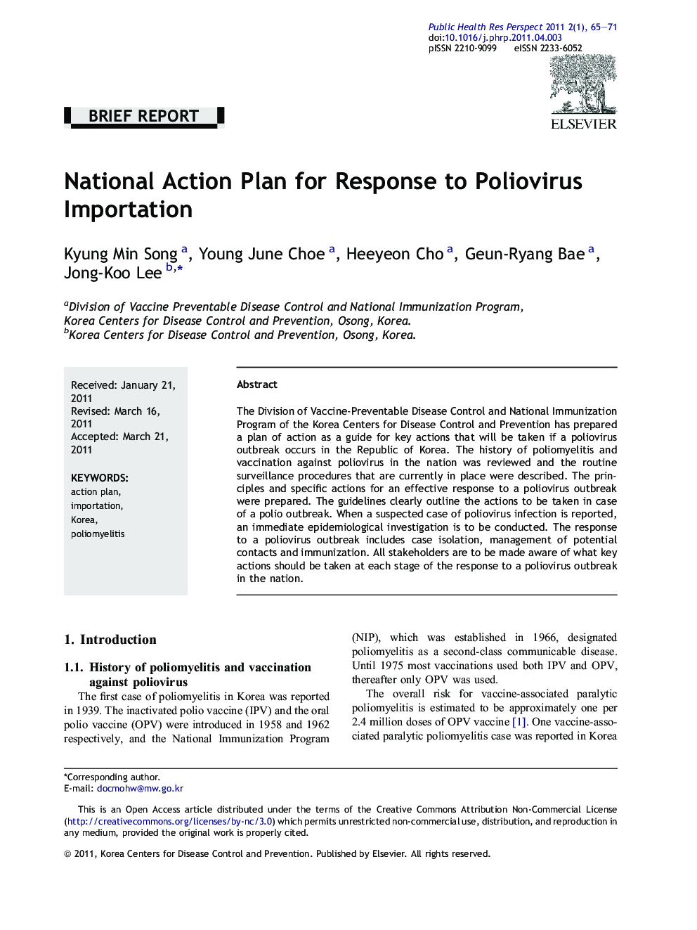 National Action Plan for Response to Poliovirus Importation 