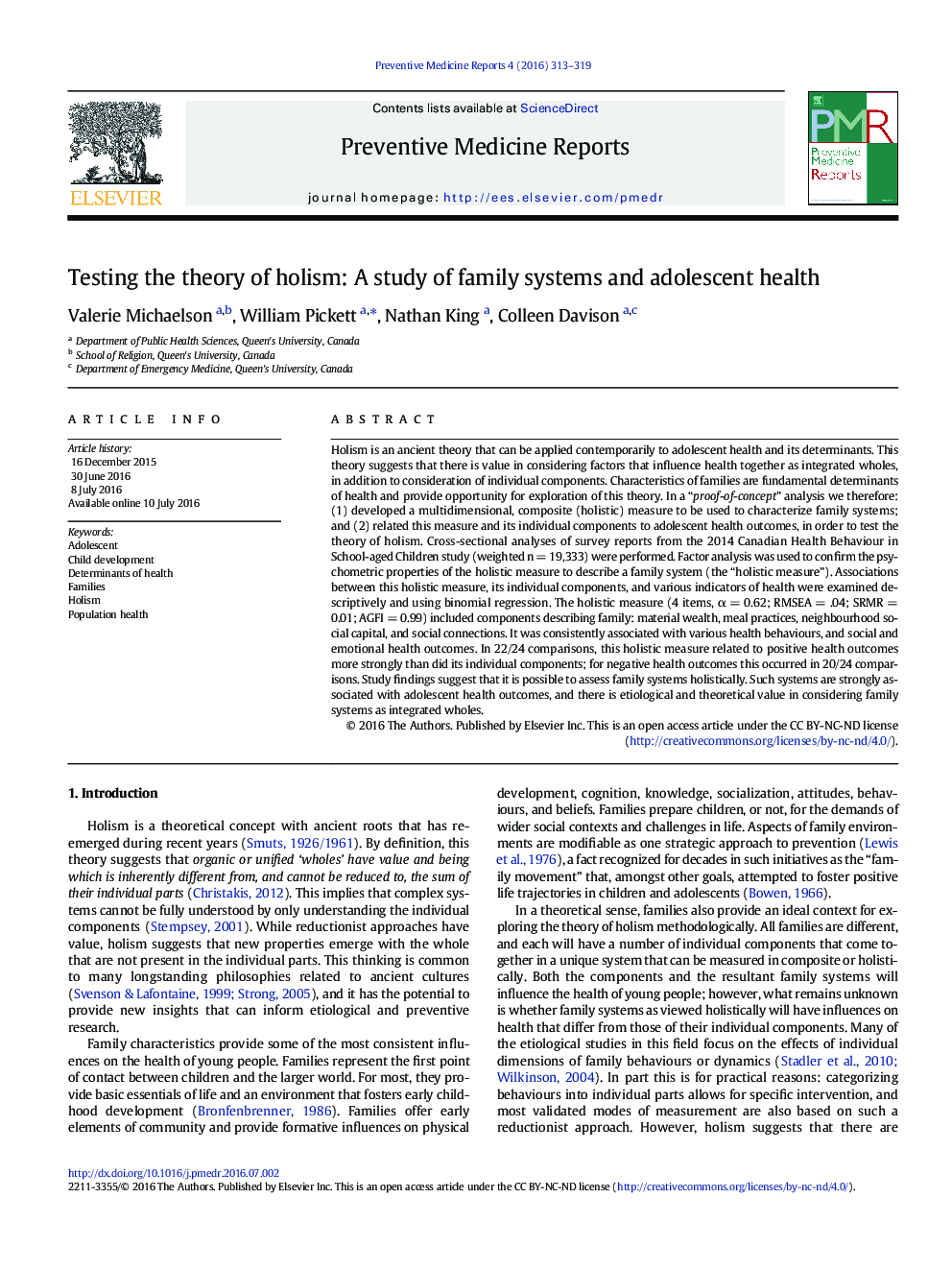 آزمون تئوری کل گرایی: مطالعه سیستم های خانواده و سلامت نوجوانان