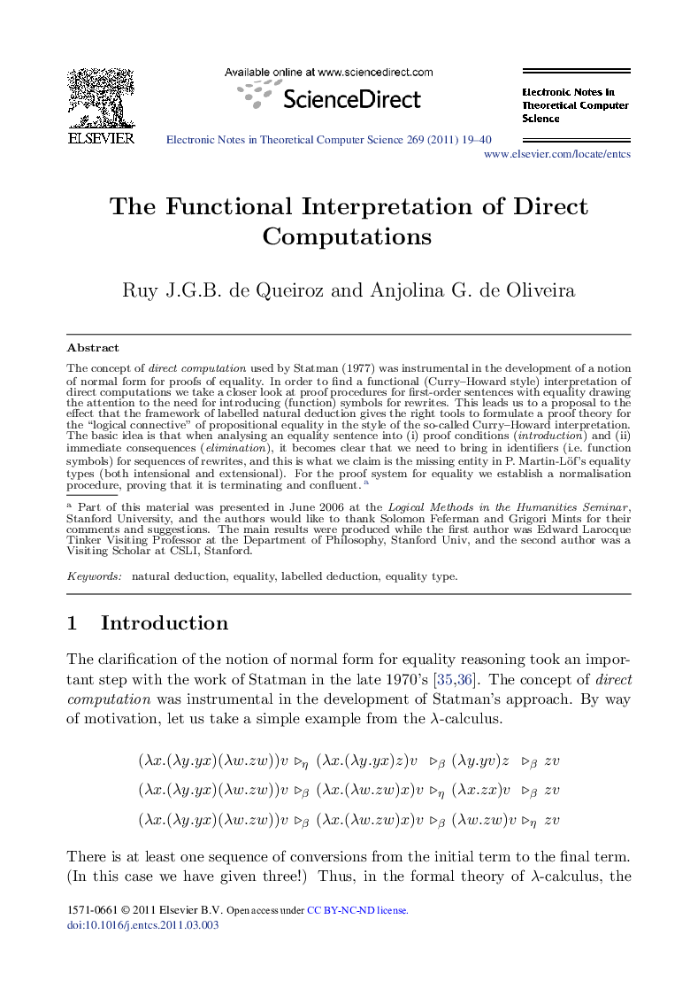 The Functional Interpretation of Direct Computations