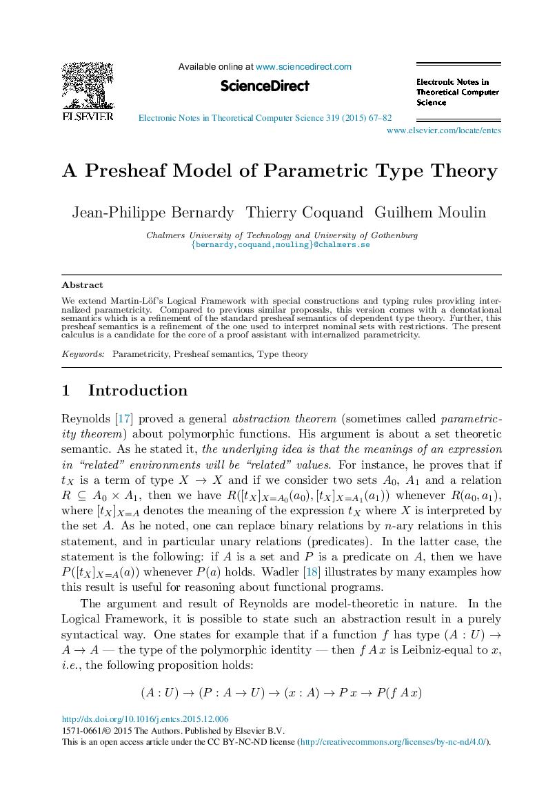 مدل Presheaf نظریه نوع پارامتری