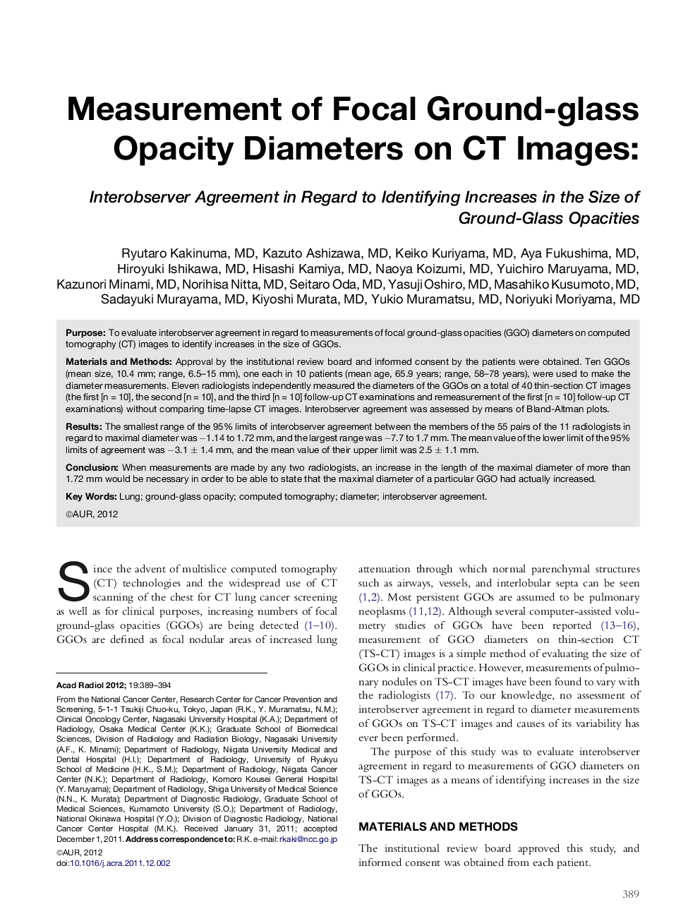 Measurement of Focal Ground-glass Opacity Diameters on CT Images