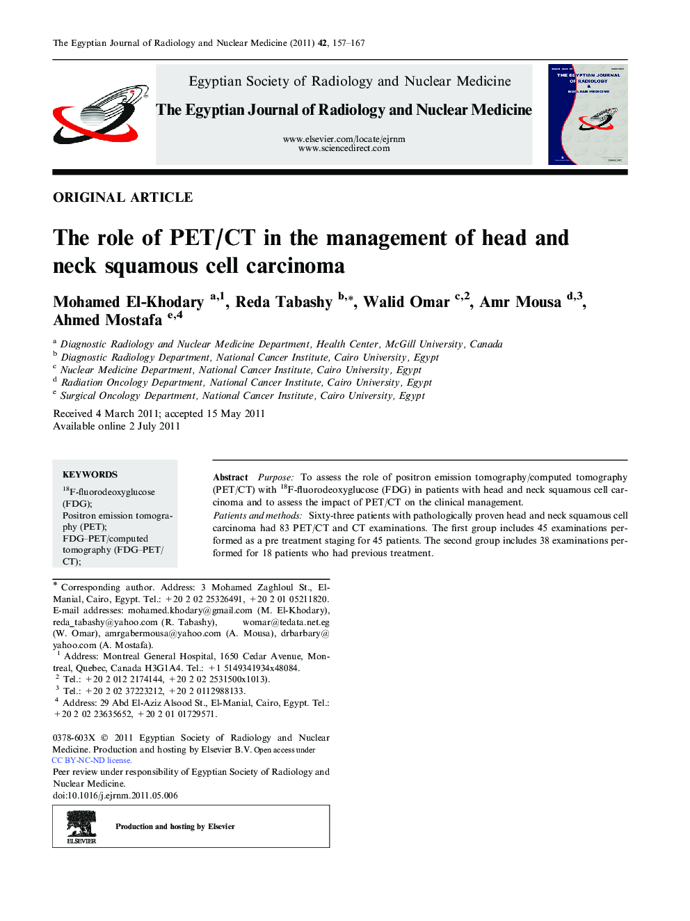 The role of PET/CT in the management of head and neck squamous cell carcinoma 