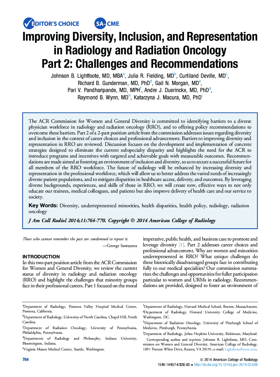 بهبود تنوع، مشارکت و نمایندگی در رادیولوژی و رادیولوژی انکولوژی بخش 2: چالش ها و توصیه ها 