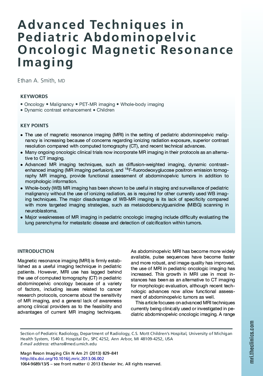 Advanced Techniques in Pediatric Abdominopelvic Oncologic Magnetic Resonance Imaging