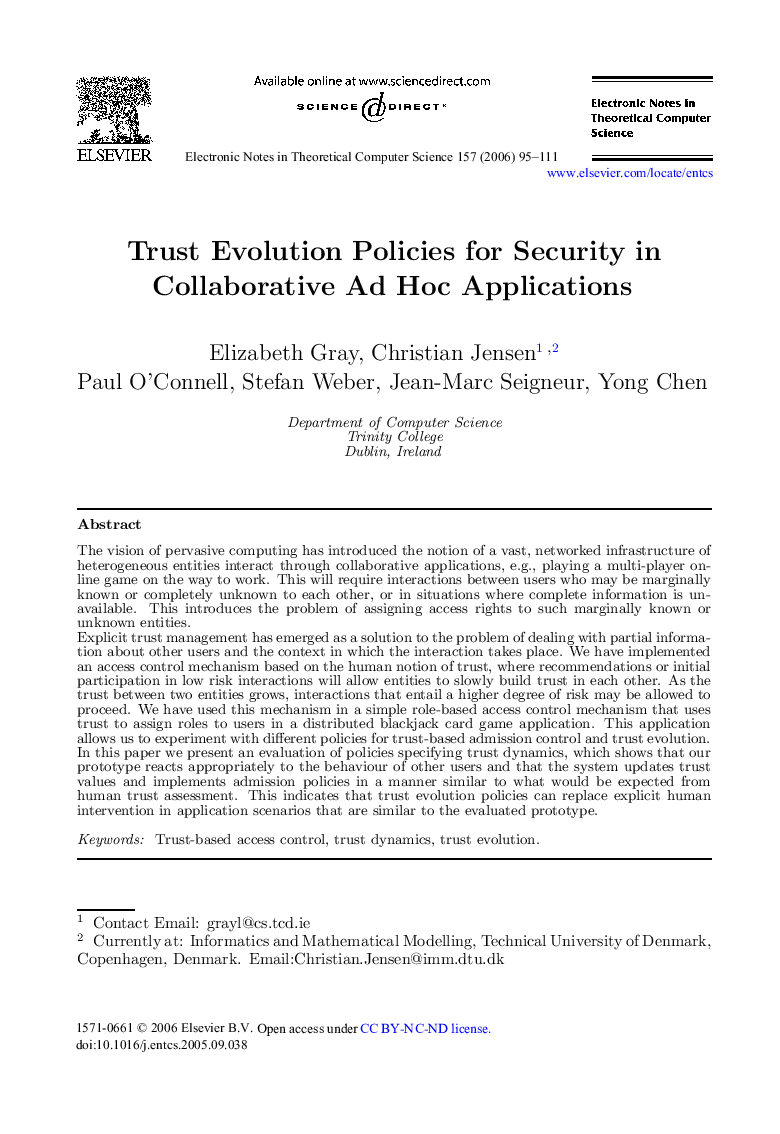 Trust Evolution Policies for Security in Collaborative Ad Hoc Applications