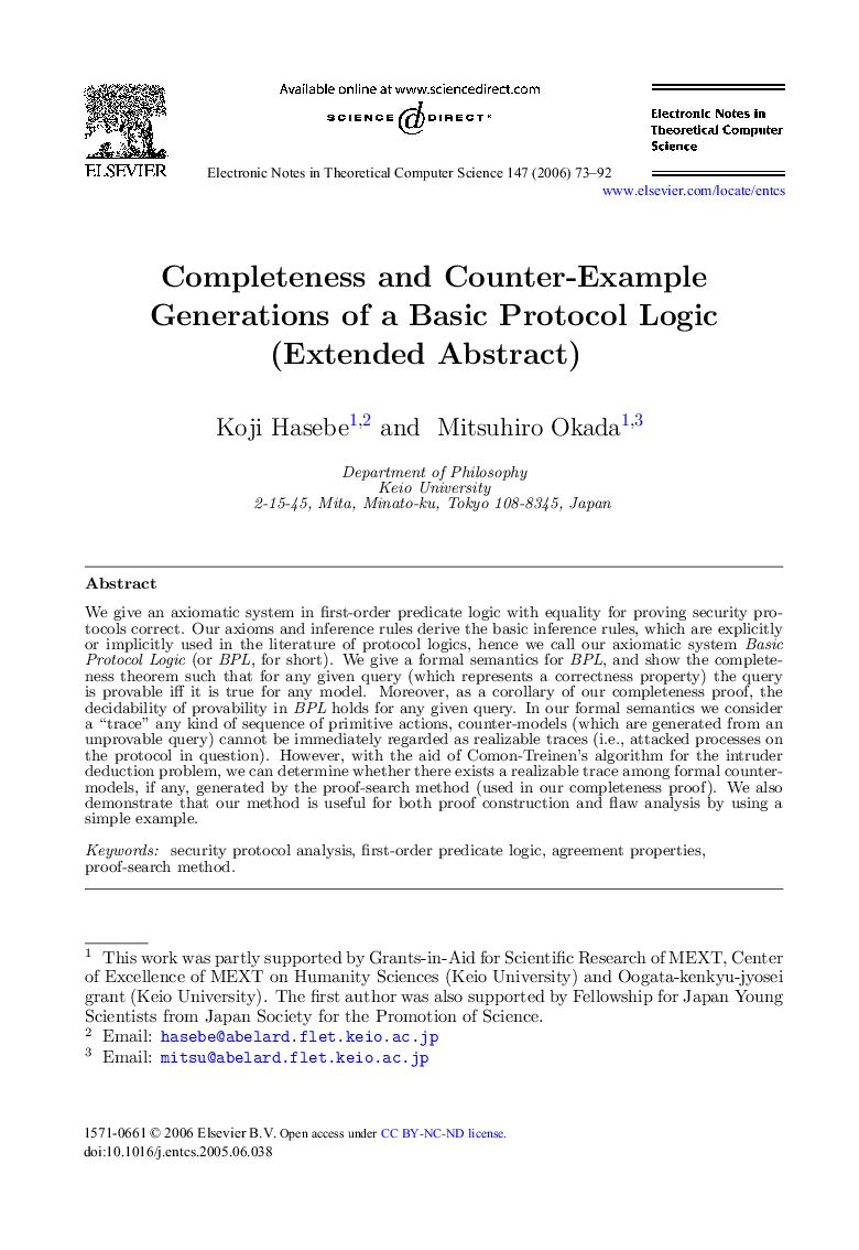 Completeness and Counter-Example Generations of a Basic Protocol Logic: (Extended Abstract)