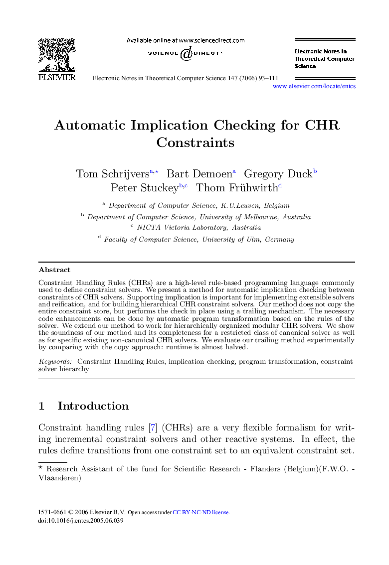 Automatic Implication Checking for CHR Constraints