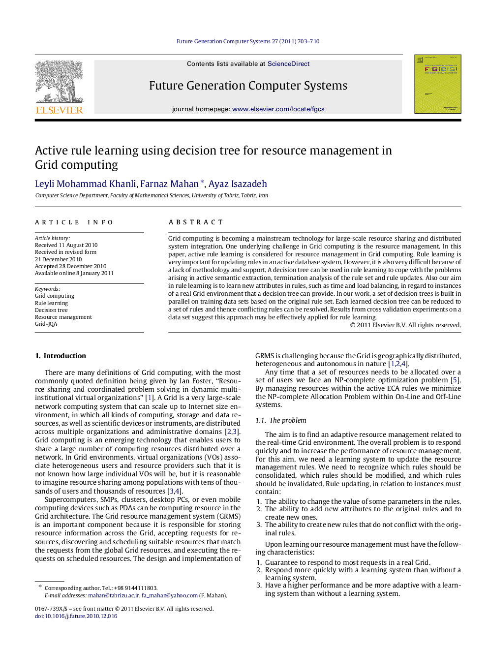 Active rule learning using decision tree for resource management in Grid computing