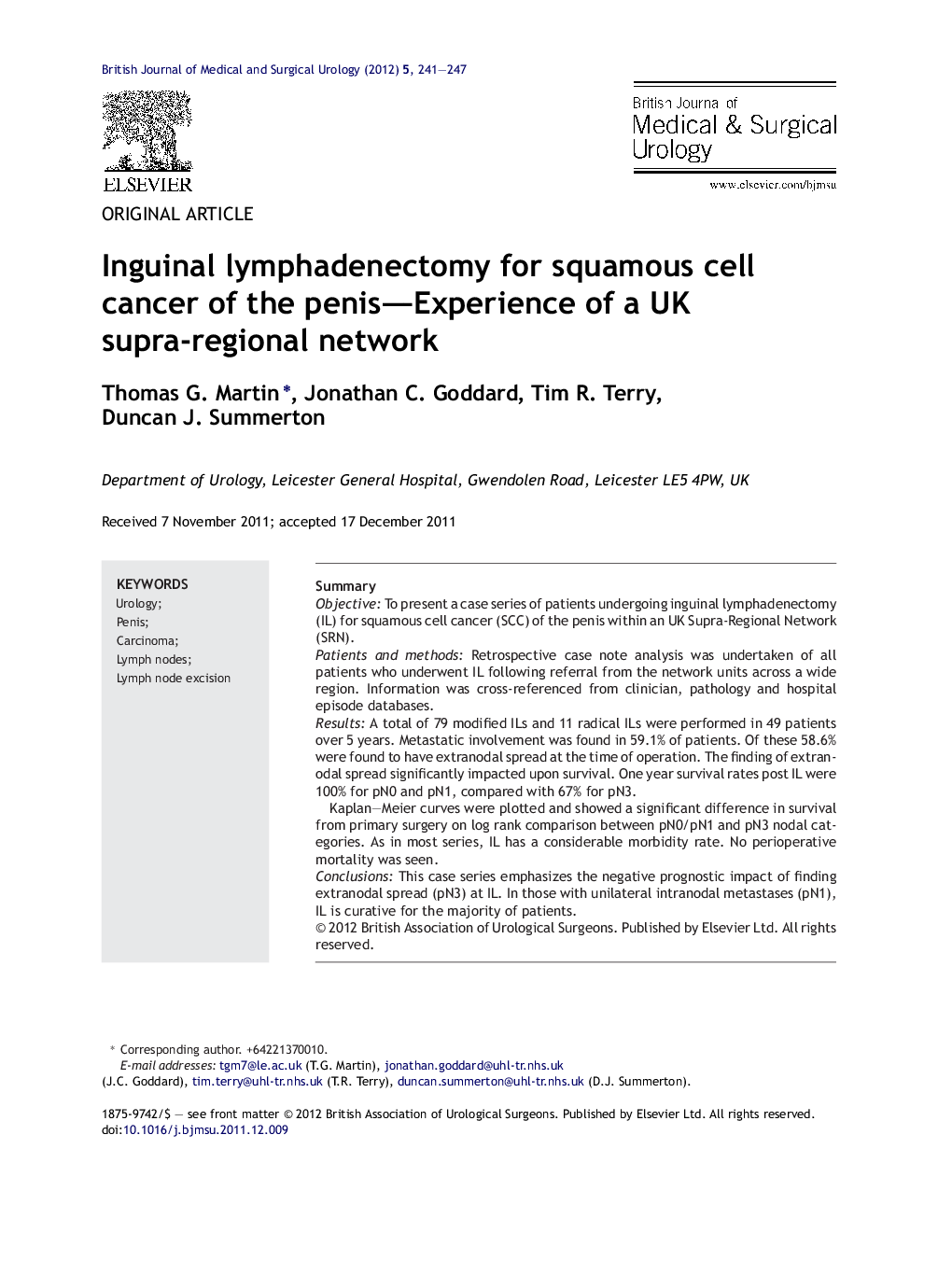 Inguinal lymphadenectomy for squamous cell cancer of the penis—Experience of a UK supra-regional network