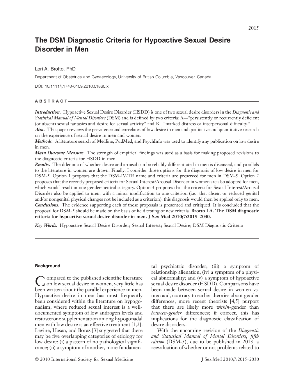 The DSM Diagnostic Criteria for Hypoactive Sexual Desire Disorder in Men