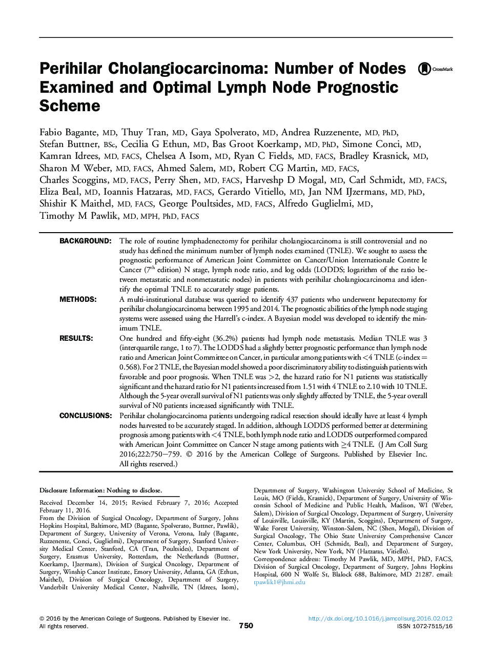 Perihilar Cholangiocarcinoma: Number of Nodes Examined and Optimal Lymph Node Prognostic Scheme