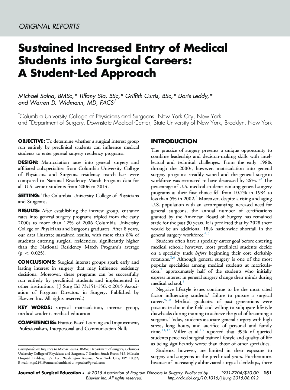 افزایش پایدار دانشجویان پزشکی در شغل های جراحی: رویکرد دانشجویی 
