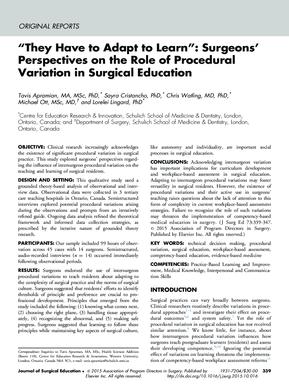 “They Have to Adapt to Learn”: Surgeons’ Perspectives on the Role of Procedural Variation in Surgical Education