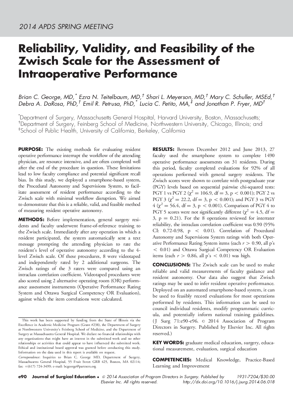 Reliability, Validity, and Feasibility of the Zwisch Scale for the Assessment of Intraoperative Performance 