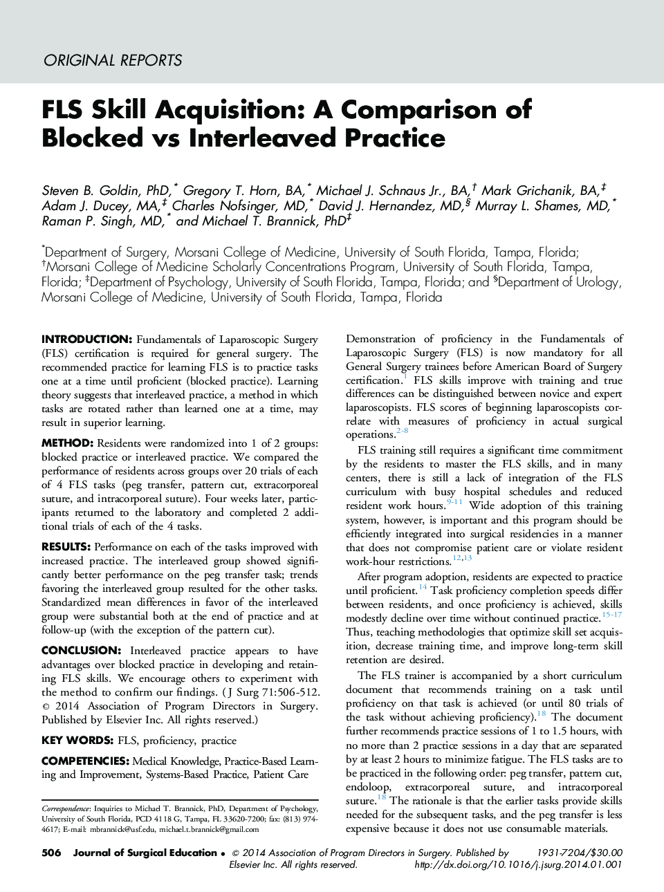 FLS Skill Acquisition: A Comparison of Blocked vs Interleaved Practice