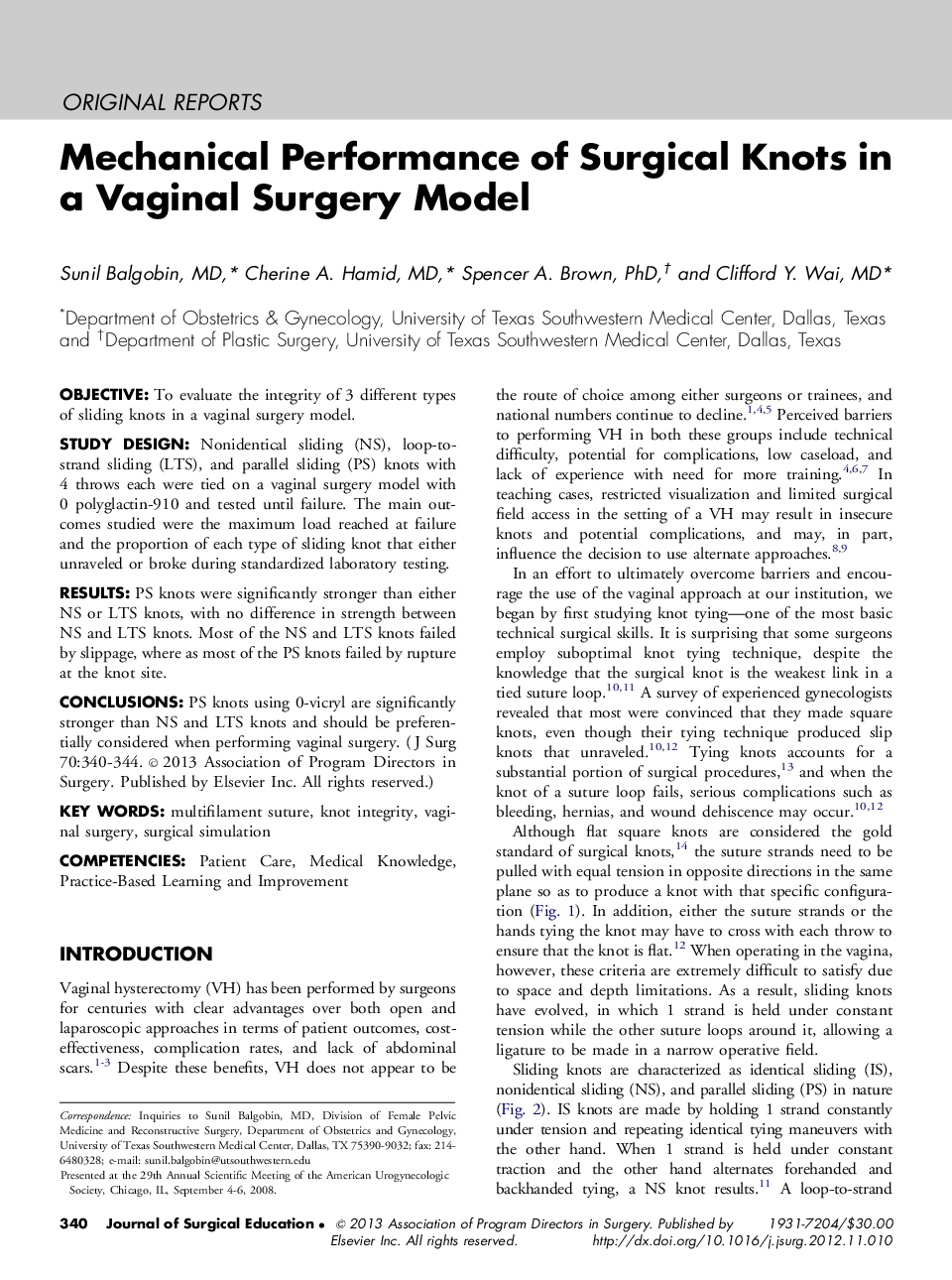 Mechanical Performance of Surgical Knots in a Vaginal Surgery Model 
