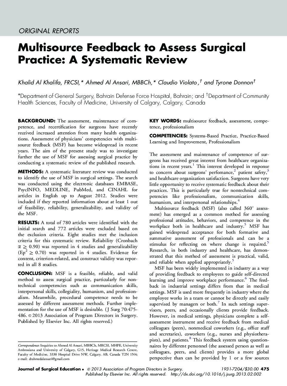 Multisource Feedback to Assess Surgical Practice: A Systematic Review