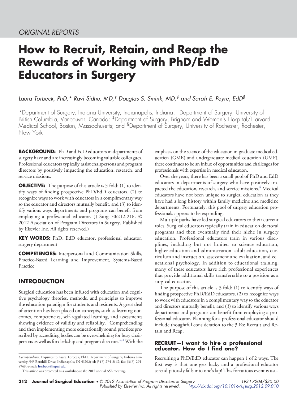How to Recruit, Retain, and Reap the Rewards of Working with PhD/EdD Educators in Surgery