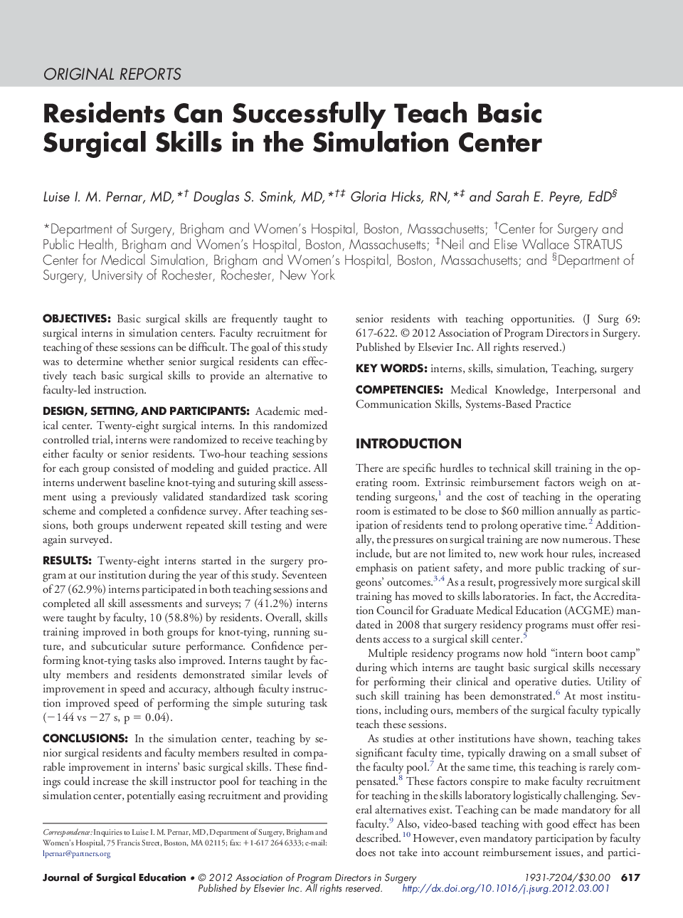 Residents Can Successfully Teach Basic Surgical Skills in the Simulation Center
