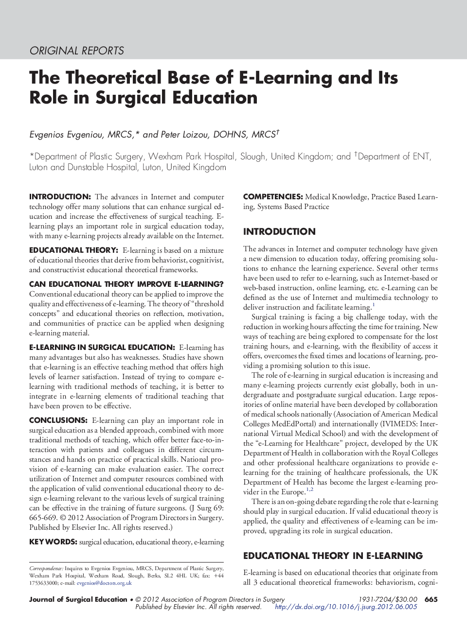 The Theoretical Base of E-Learning and Its Role in Surgical Education