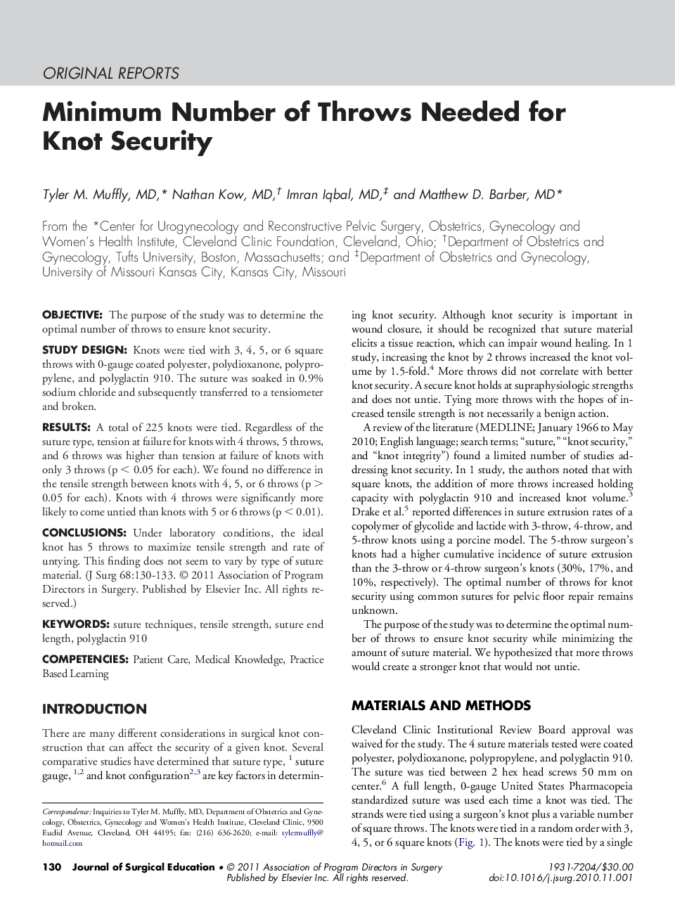 Minimum Number of Throws Needed for Knot Security