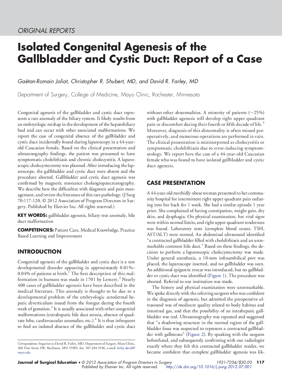Isolated Congenital Agenesis of the Gallbladder and Cystic Duct: Report of a Case