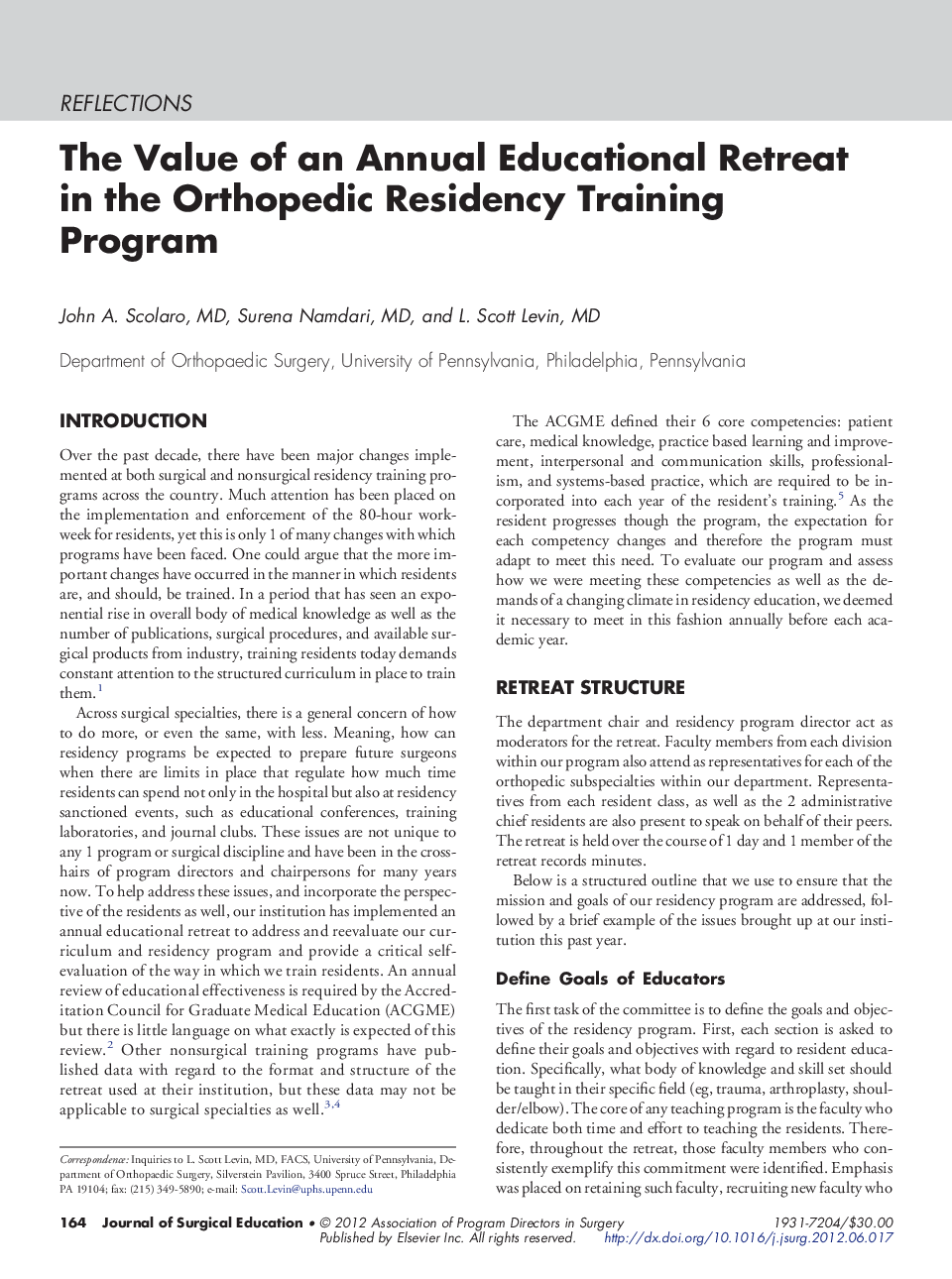 The Value of an Annual Educational Retreat in the Orthopedic Residency Training Program