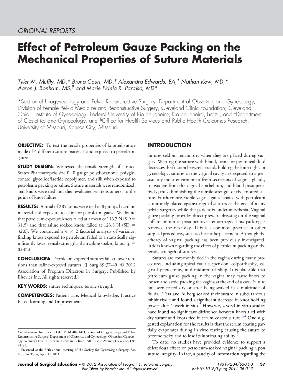 Effect of Petroleum Gauze Packing on the Mechanical Properties of Suture Materials