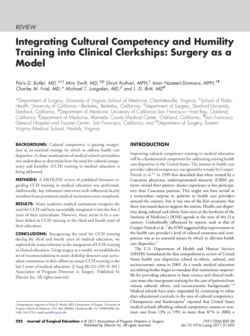 Integrating Cultural Competency and Humility Training into Clinical Clerkships: Surgery as a Model