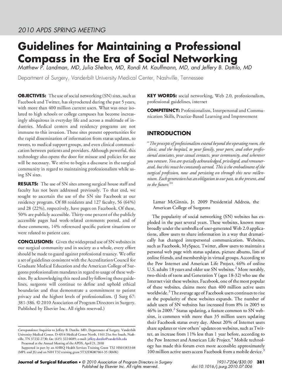 Guidelines for Maintaining a Professional Compass in the Era of Social Networking 