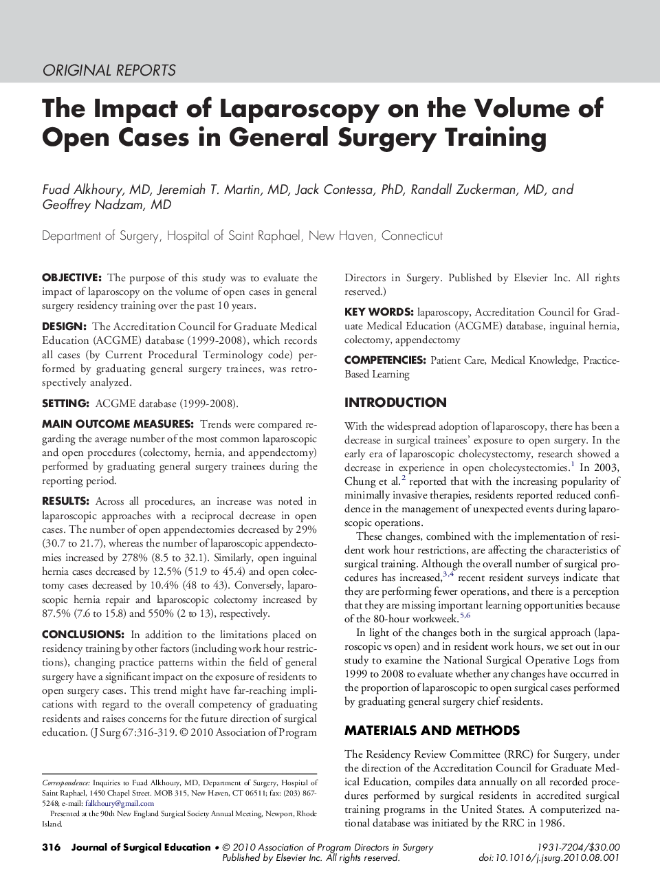 The Impact of Laparoscopy on the Volume of Open Cases in General Surgery Training
