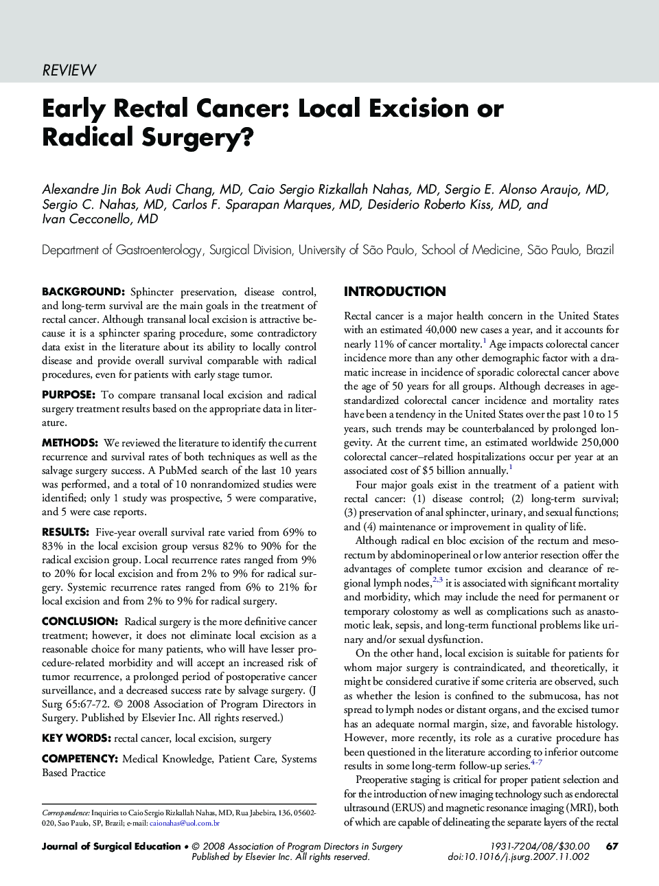Early Rectal Cancer: Local Excision or Radical Surgery?