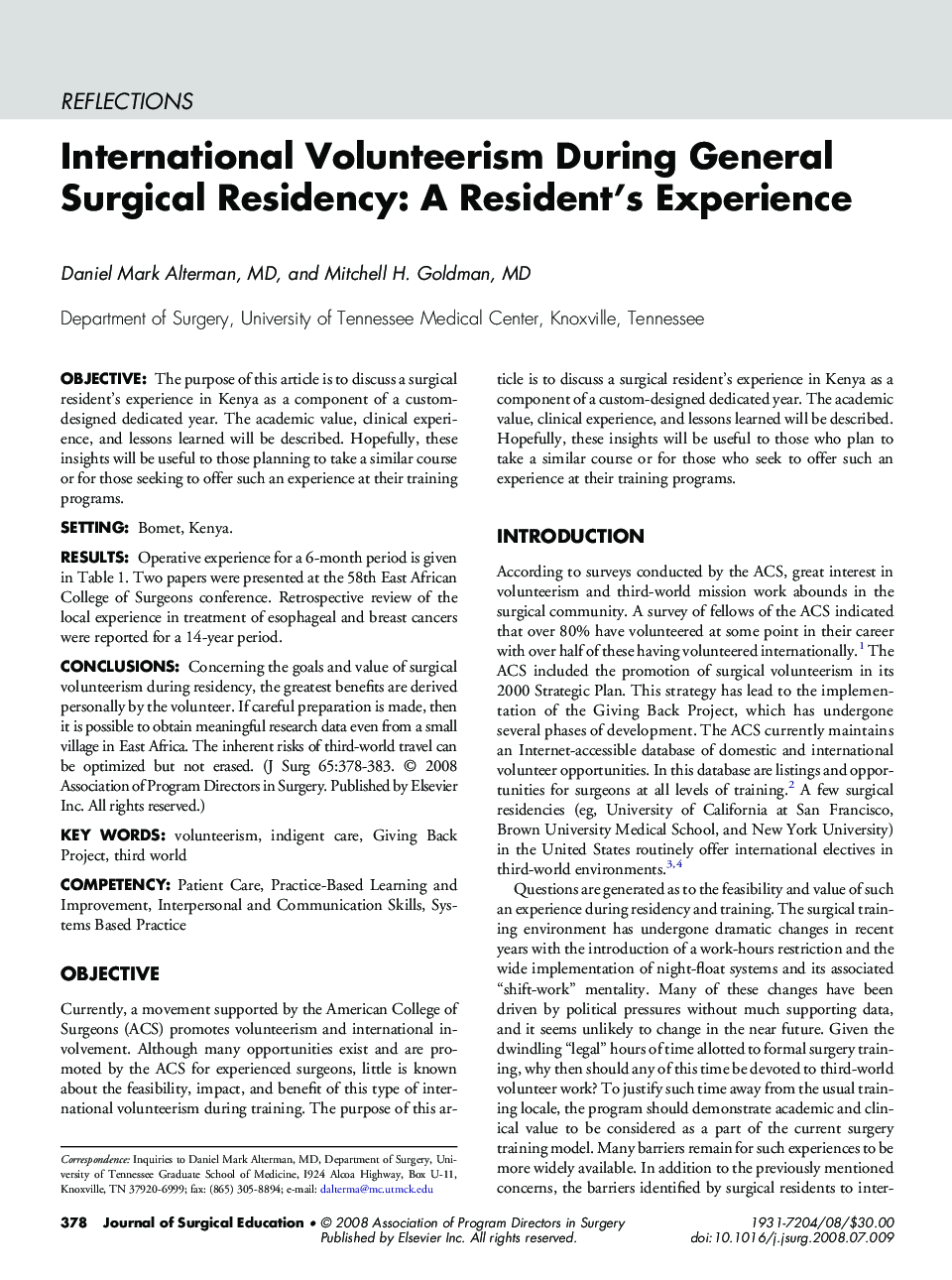International Volunteerism During General Surgical Residency: A Resident's Experience