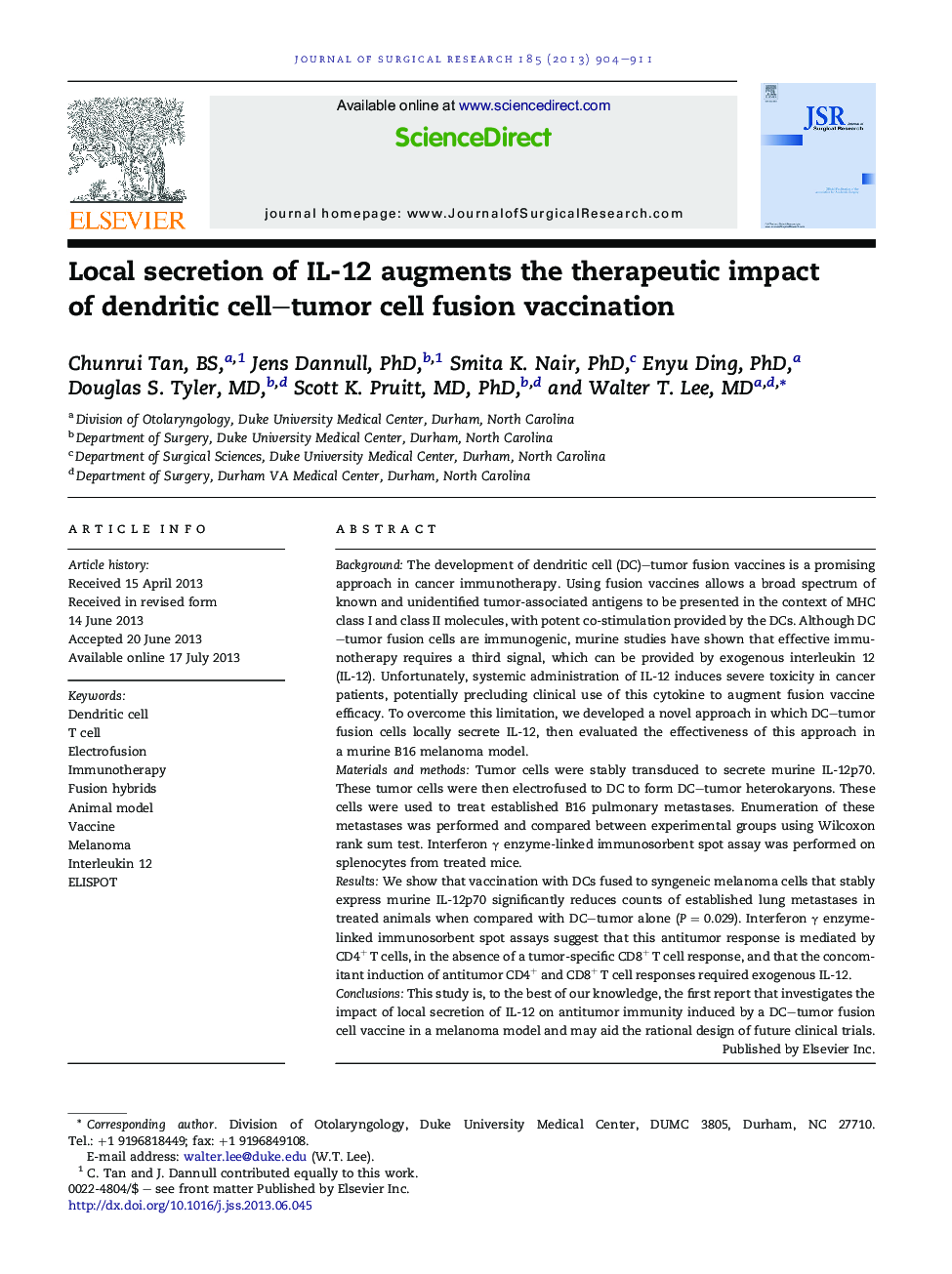 Local secretion of IL-12 augments the therapeutic impact of dendritic cell–tumor cell fusion vaccination