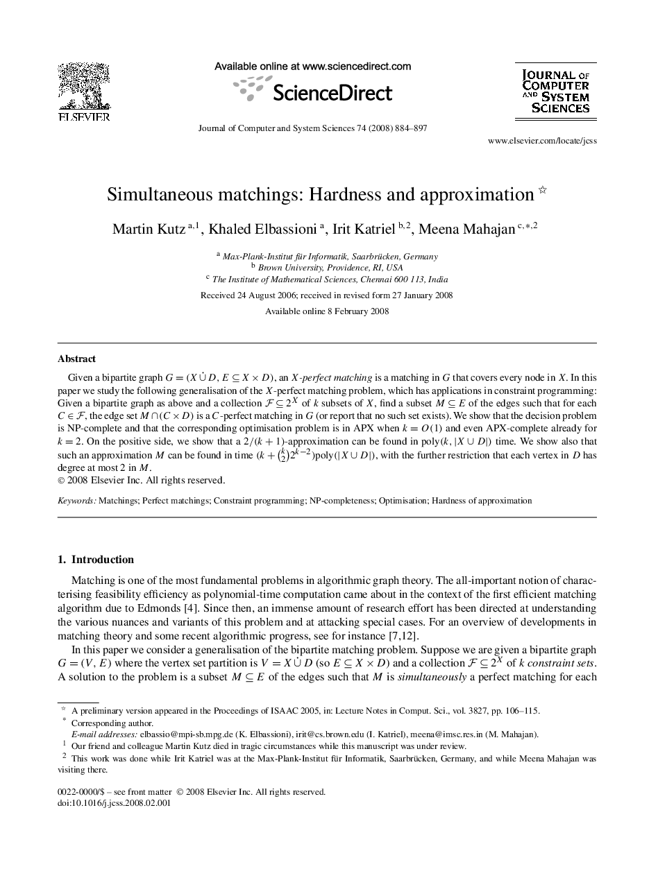 Simultaneous matchings: Hardness and approximation 