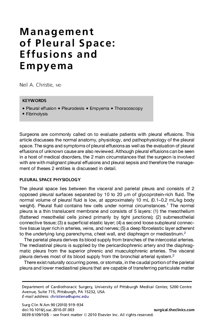 Management of Pleural Space: Effusions and Empyema