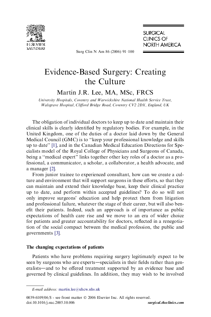 Evidence-Based Surgery: Creating the Culture