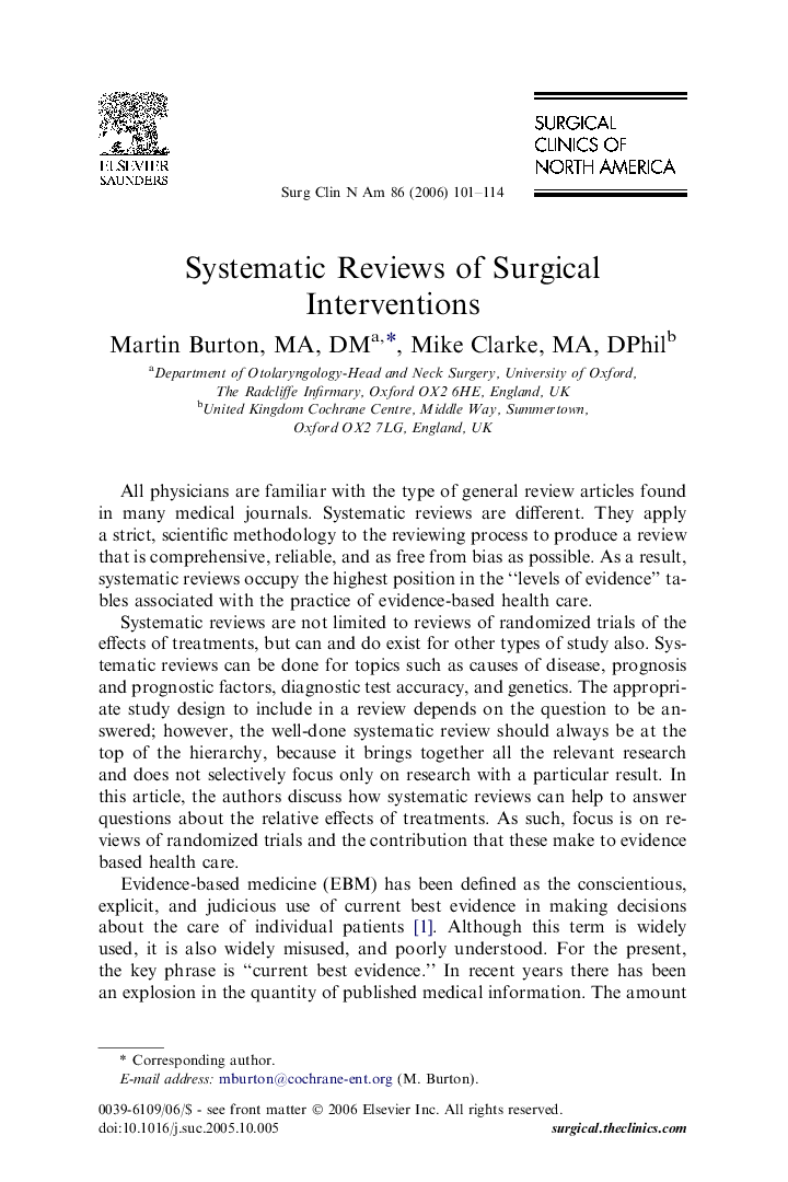 Systematic Reviews of Surgical Interventions