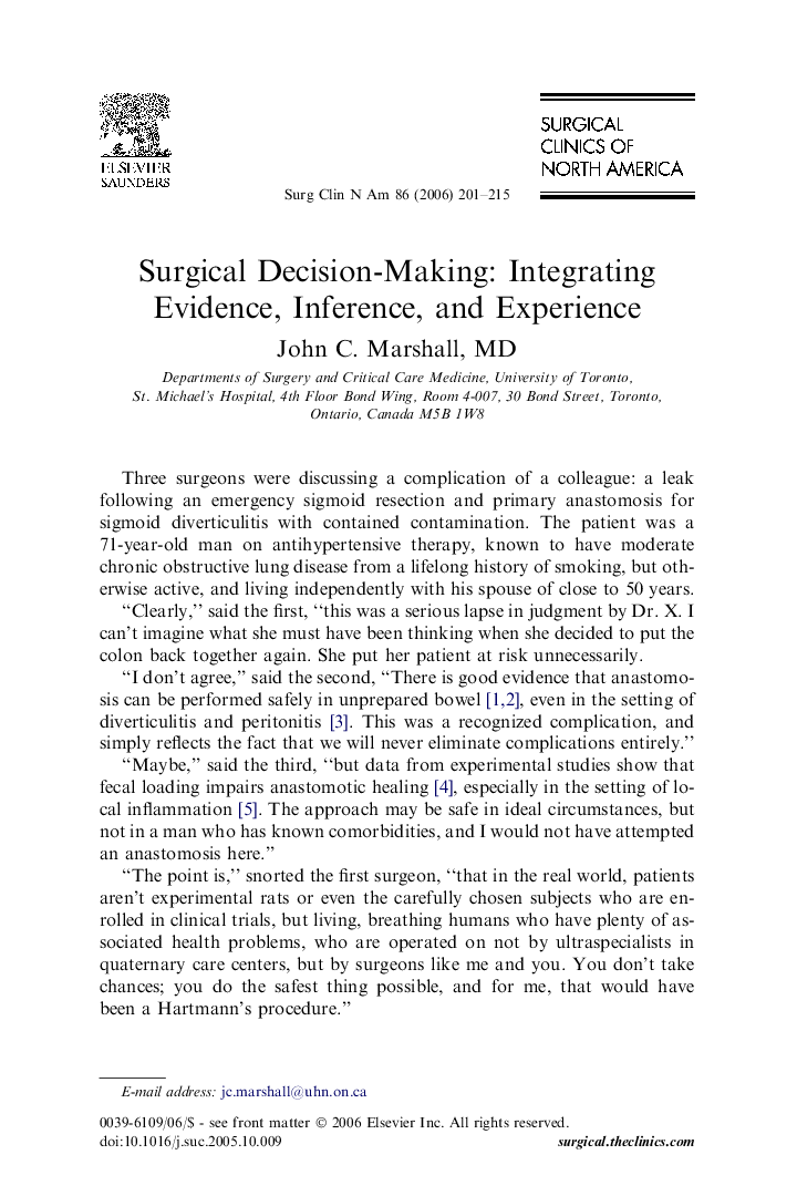 Surgical Decision-Making: Integrating Evidence, Inference, and Experience