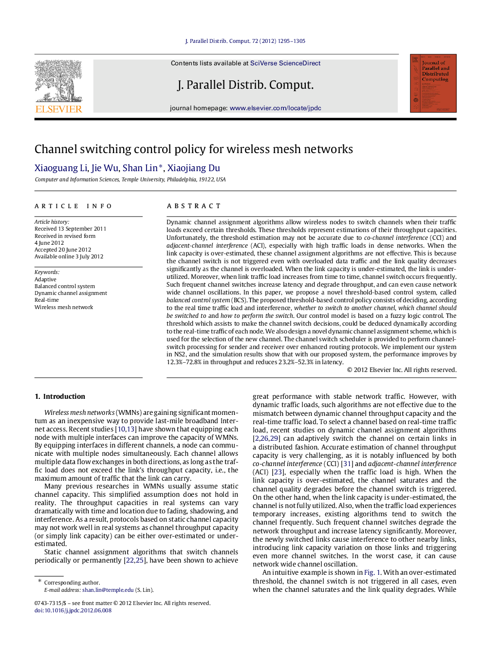 Channel switching control policy for wireless mesh networks