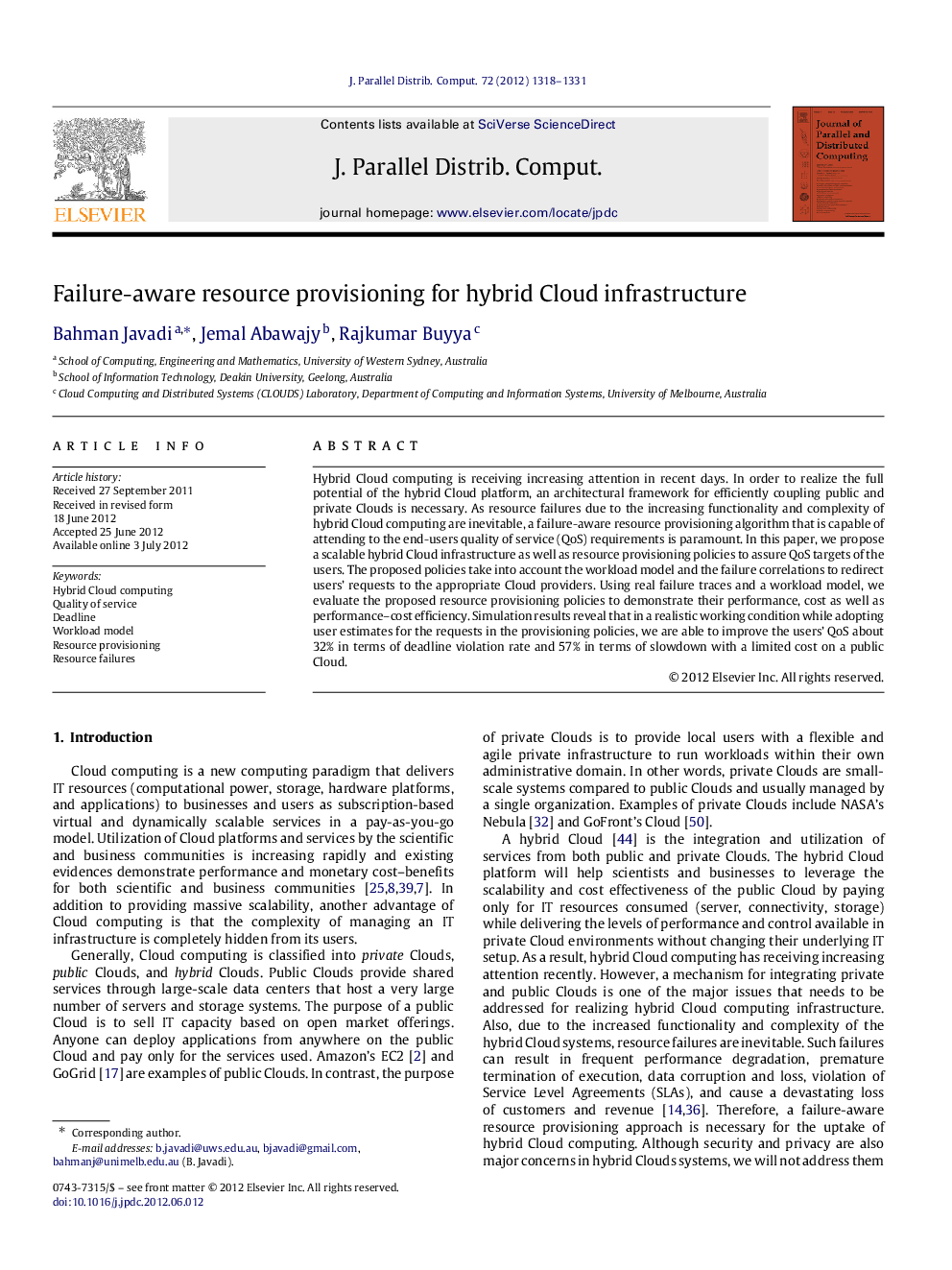 Failure-aware resource provisioning for hybrid Cloud infrastructure