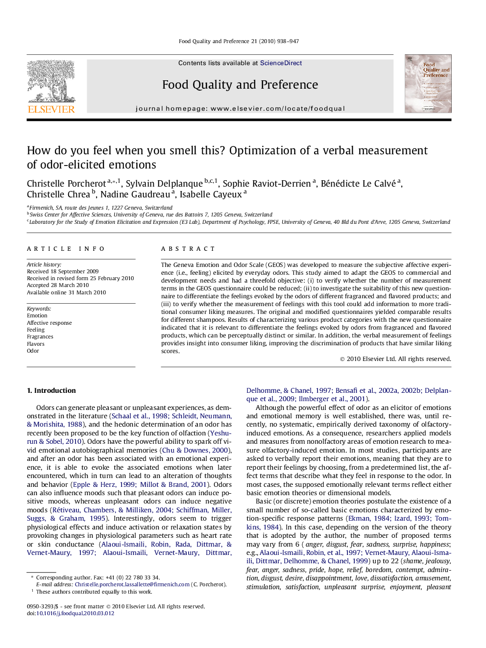 How do you feel when you smell this? Optimization of a verbal measurement of odor-elicited emotions