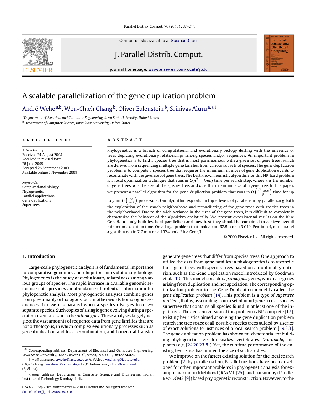 A scalable parallelization of the gene duplication problem