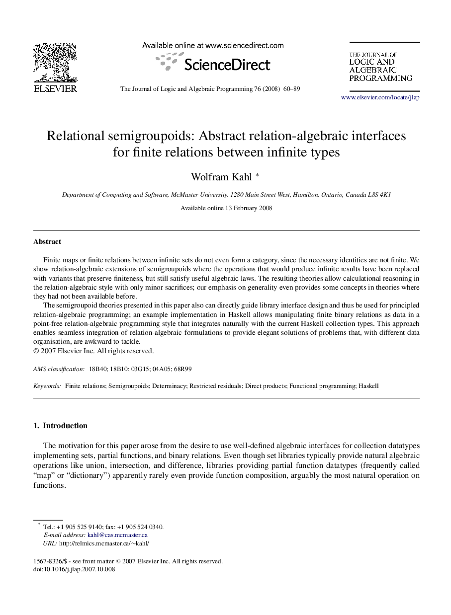 Relational semigroupoids: Abstract relation-algebraic interfaces for finite relations between infinite types