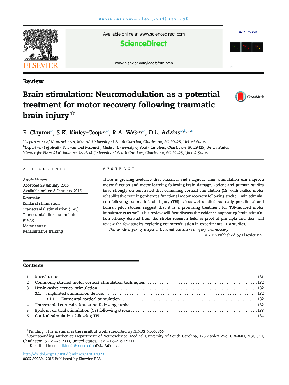 Brain stimulation: Neuromodulation as a potential treatment for motor recovery following traumatic brain injury 
