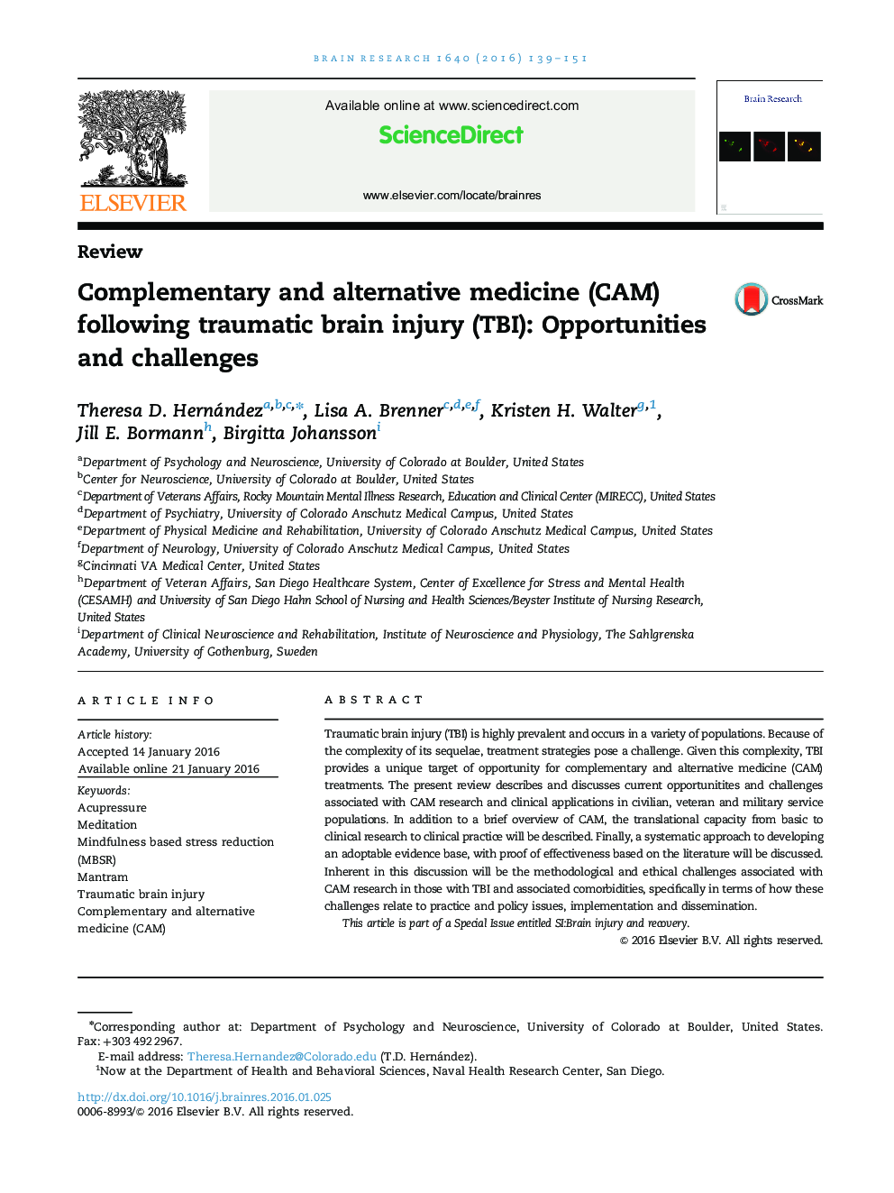 Complementary and alternative medicine (CAM) following traumatic brain injury (TBI): Opportunities and challenges
