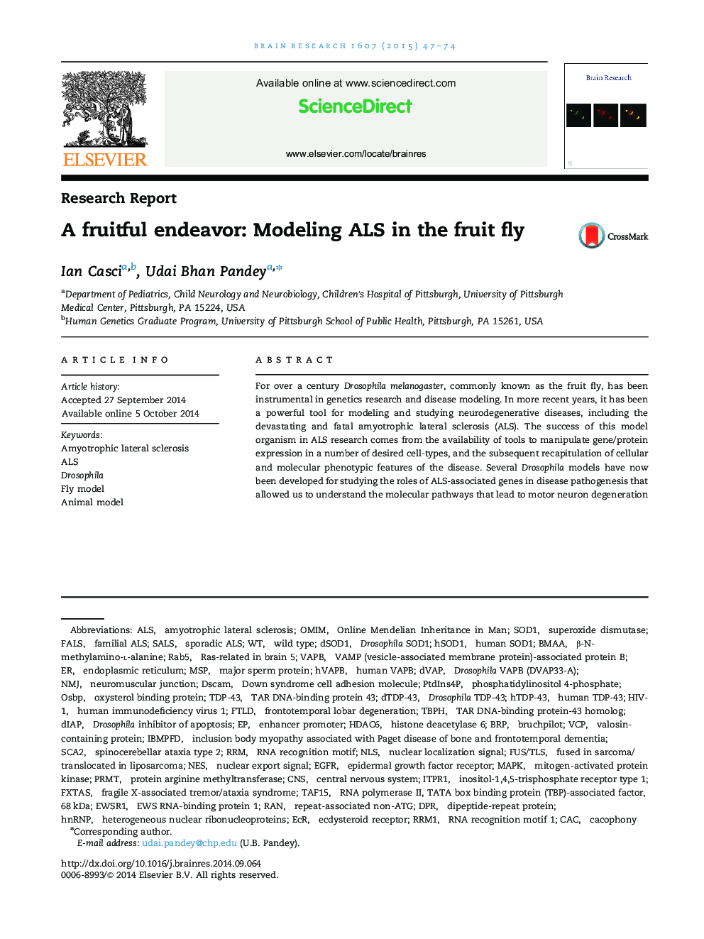 A fruitful endeavor: Modeling ALS in the fruit fly