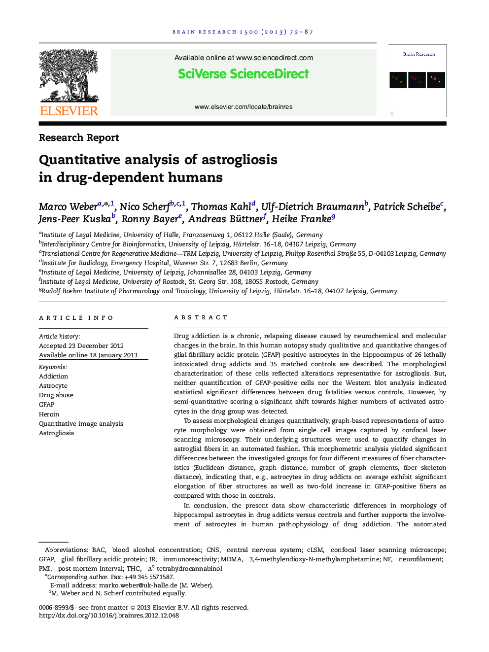 Quantitative analysis of astrogliosis in drug-dependent humans