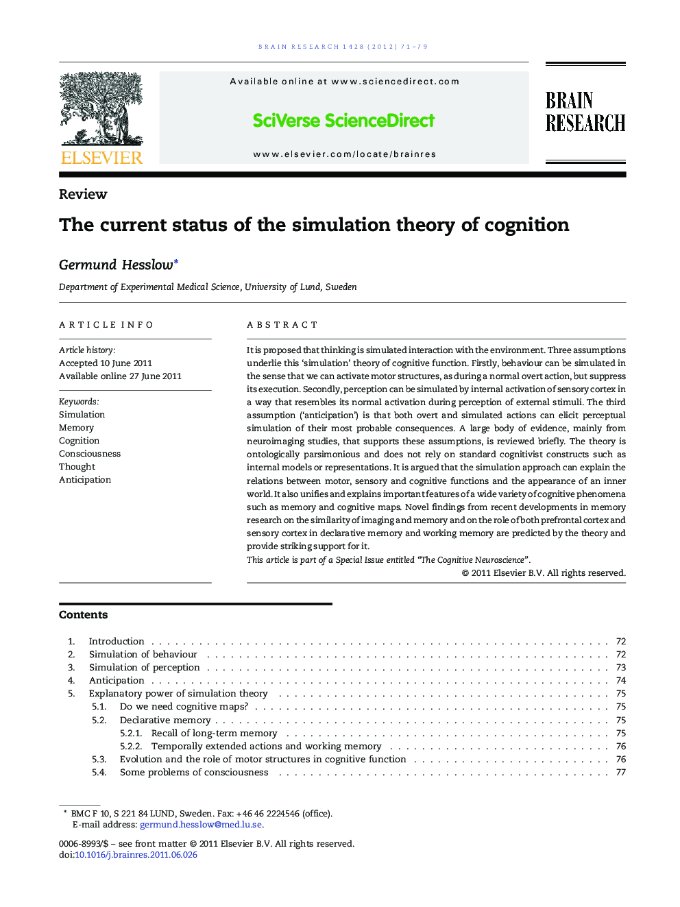 The current status of the simulation theory of cognition